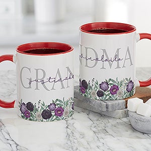 Floral Love For Grandma Personalized Coffee Mug 11 oz Red - 30646-R