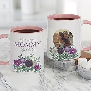 Floral Love For Mom Personalized Photo Coffee Mug 11oz Pink - 30651-P