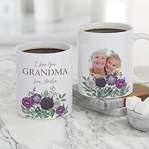 Floral Love For Grandma Personalized Photo Coffee Mug 11oz White - 30652-S