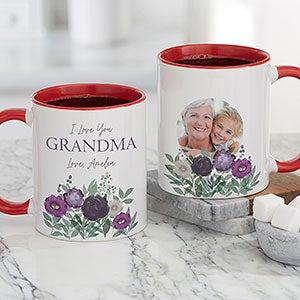 Floral Love For Grandma Personalized Photo Coffee Mug 11oz Red - 30652-R