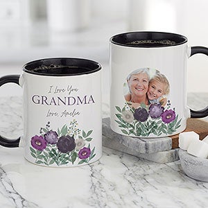Floral Love For Grandma Personalized Photo Coffee Mug 11oz Black - 30652-B