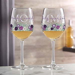Floral Love For Mom Personalized White Wine Glass - 30673-W