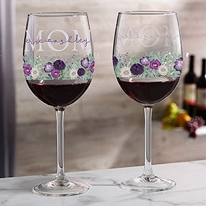 Floral Love For Mom Personalized Red Wine Glass - 30673-R