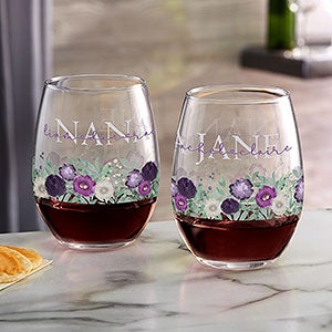 Floral Love For Grandma Personalized Stemless Wine Glass - 30677-S