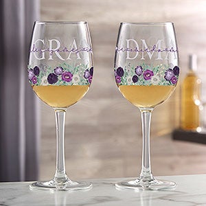 Floral Love For Grandma Personalized White Wine Glass - 30677-W