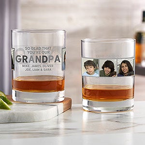 So Glad Youre Our Grandpa Personalized Photo 14oz. Whiskey Glass - 30682