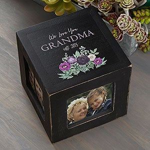 Floral Love Grandma Personalized Photo Cube - Black - 30688-B