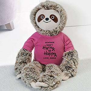 Dont Hurry, Be Happy Personalized Plush Sloth Stuffed Animal - Raspberry - 30718-GRS