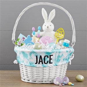 Bold Tie Dye Personalized Easter White Basket with Folding Handle - 30736-W