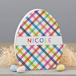 Bright Plaid Personalized Wooden Easter Egg Shelf Decoration - 30739-E