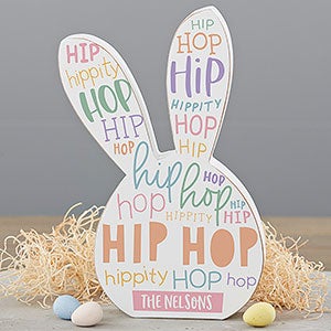 Hip Hop Personalized Wooden Easter Bunny Shelf Decoration - 30741-B