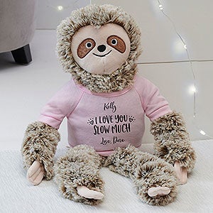 I Love You Slow Much Personalized Plush Sloth Stuffed Animal - Pink - 30780-GP