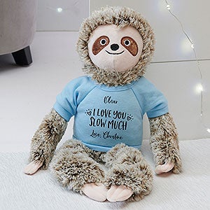 I Love You Slow Much Personalized Plush Sloth Stuffed Animal - Blue - 30780-GB