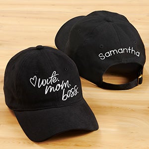 Wife. Mom. Boss. Personalized Black Baseball Cap - 30815-B