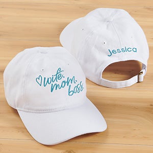 Wife. Mom. Boss. Personalized White Baseball Cap - 30815-W