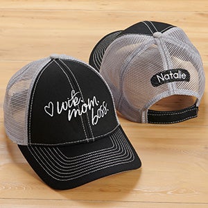 Wife. Mom. Boss. Embroidered Black/Grey Trucker Hat - 30816-B
