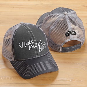 Wife. Mom. Boss. Embroidered Grey/Grey Trucker Hat - 30816-G