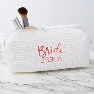 Bridal Party Personalized White Waffle Weave Makeup Bag - 30828-W