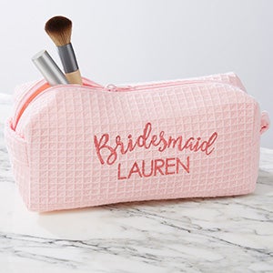 Bridal Party Personalized Blush Waffle Weave Makeup Bag - 30828-B