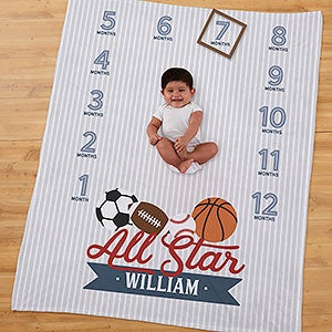 All-Star Sports Baby Personalized Milestone Fleece Blanket - 30830