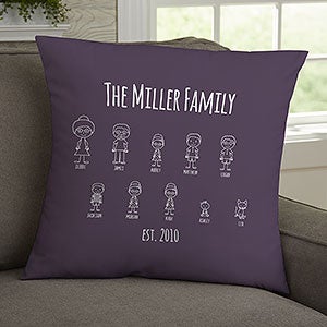 Stick Figure Family Personalized 18x18 Throw Pillow - 30844-L