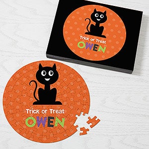 Black Cat Halloween Character Personalized 68 Round Puzzle - 30853-68
