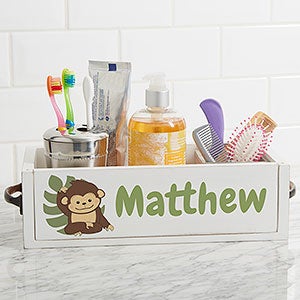 Jolly Jungle Monkey Personalized Wood Bathroom Storage Box - 30936-M