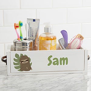 Jolly Jungle Sloth Personalized Wood Bathroom Storage Box - 30936-S