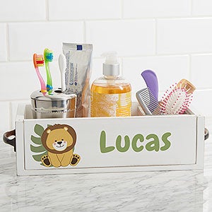 Jolly Jungle Lion Personalized Wood Bathroom Storage Box - 30936-L