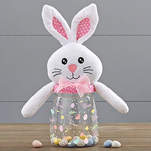 Colorful Easter Pattern Personalized Easter Bunny Candy Jar - Pink - 30955-P