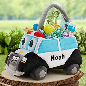 Police Car Embroidered Plush Easter Basket - 30969