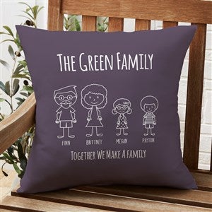 Stick Figure Family Personalized Outdoor Throw Pillow - 20”x20” - 31068-L