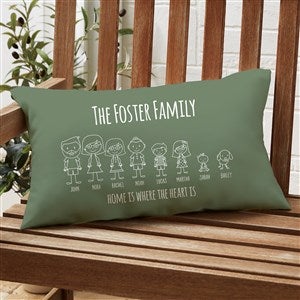 Stick Figure Family Personalized Lumbar Outdoor Throw Pillow - 12” x 22” - 31068-LB