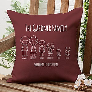 Stick Figure Family Personalized Outdoor Throw Pillow - 16”x 16” - 31068