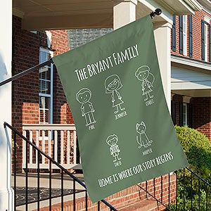 Stick Figure Family Personalized House Flag - 31071