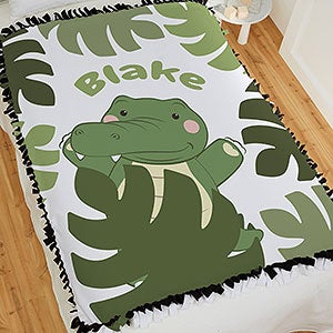 Jolly Jungle Alligator Personalized 50x60 Tie Baby Blanket - 31146-T