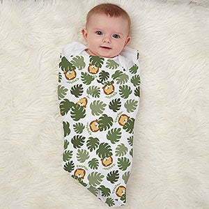 Jolly Jungle Lion Personalized Baby Receiving Blanket - 31149-L