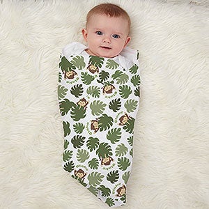 Jolly Jungle Monkey Personalized Baby Receiving Blanket - 31149-M