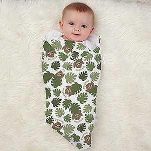 Jolly Jungle Sloth Personalized Baby Receiving Blanket - 31149-S