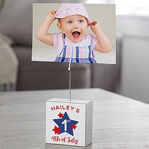 Babys First 4th of July Personalized Photo Clip Holder Block - 31156