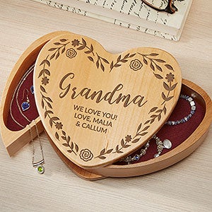 Floral Wreath For Her Engraved Jewelry Box- Natural - 31181