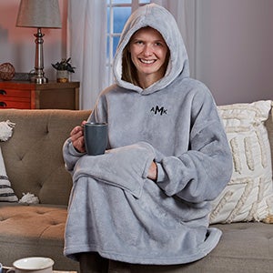Personalized Grey Oversized Huggie Hoodie Blanket - Classic Comfort