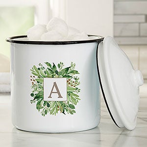 Spring Greenery Monogram Personalized Enamel Jar - Medium Canister - 31212-M