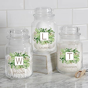 Spring Greenery Monogram Personalized Glass Storage Jar - 31213