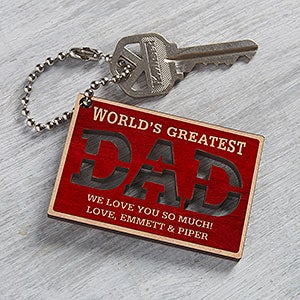 Worlds Greatest Dad Personalized Red Poplar Wood Keychain - 31247-R