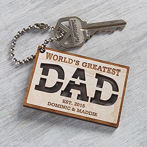 Worlds Greatest Dad Personalized Wood Keychain- Whitewash - 31247-W