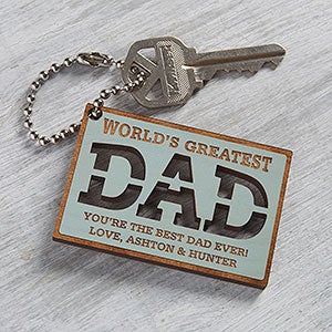 Worlds Greatest Dad Personalized Wood Keychain- Blue Stain - 31247-B