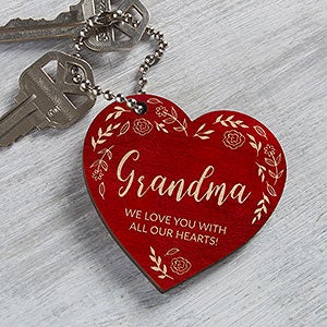 Floral Wreath For Her Engraved Red Poplar Wood Keychain - 31258-R