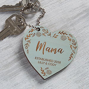 Floral Wreath For Her Engraved Wood Keychain- Blue Stain - 31258-B