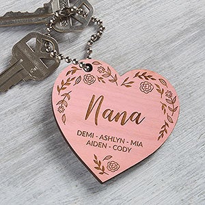 Floral Wreath For Her Engraved Wood Keychain- Pink Stain - 31258-P